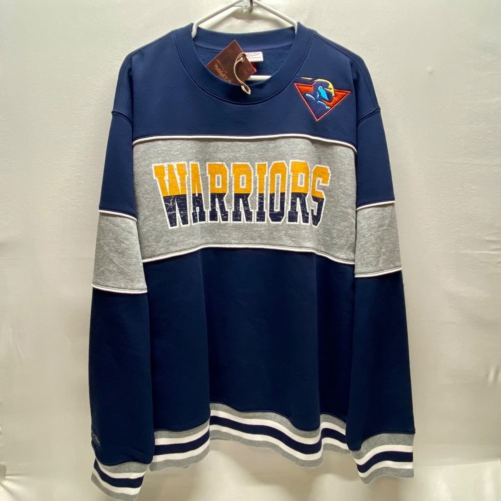 Golden‎ State Warriors NBA Sweatshirt Large Crew Fleece Vtg Logo Mitchell & Ness